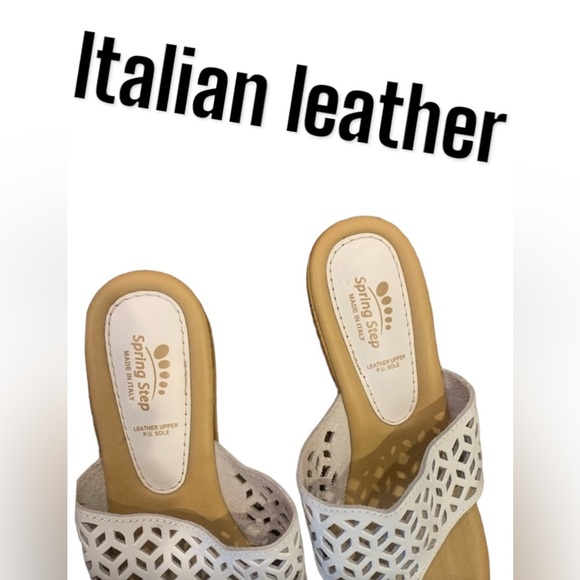 SPRING STEP Sandals White Leather Wedge Slides Size 40 Made in Italy US Sz 9.5 - Picture 7 of 9